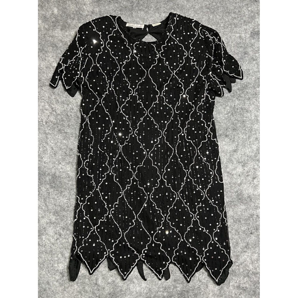 Silhouettes Dress Women's 20 ROARING 20s Sequins Beaded Flapper Girl Dress Black